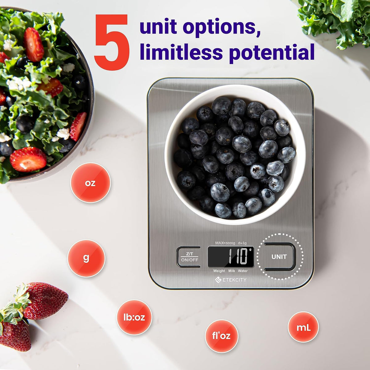 Digital Kitchen Scale for Food Measurement, Grams and Ounces, Capacity 11 lbs
