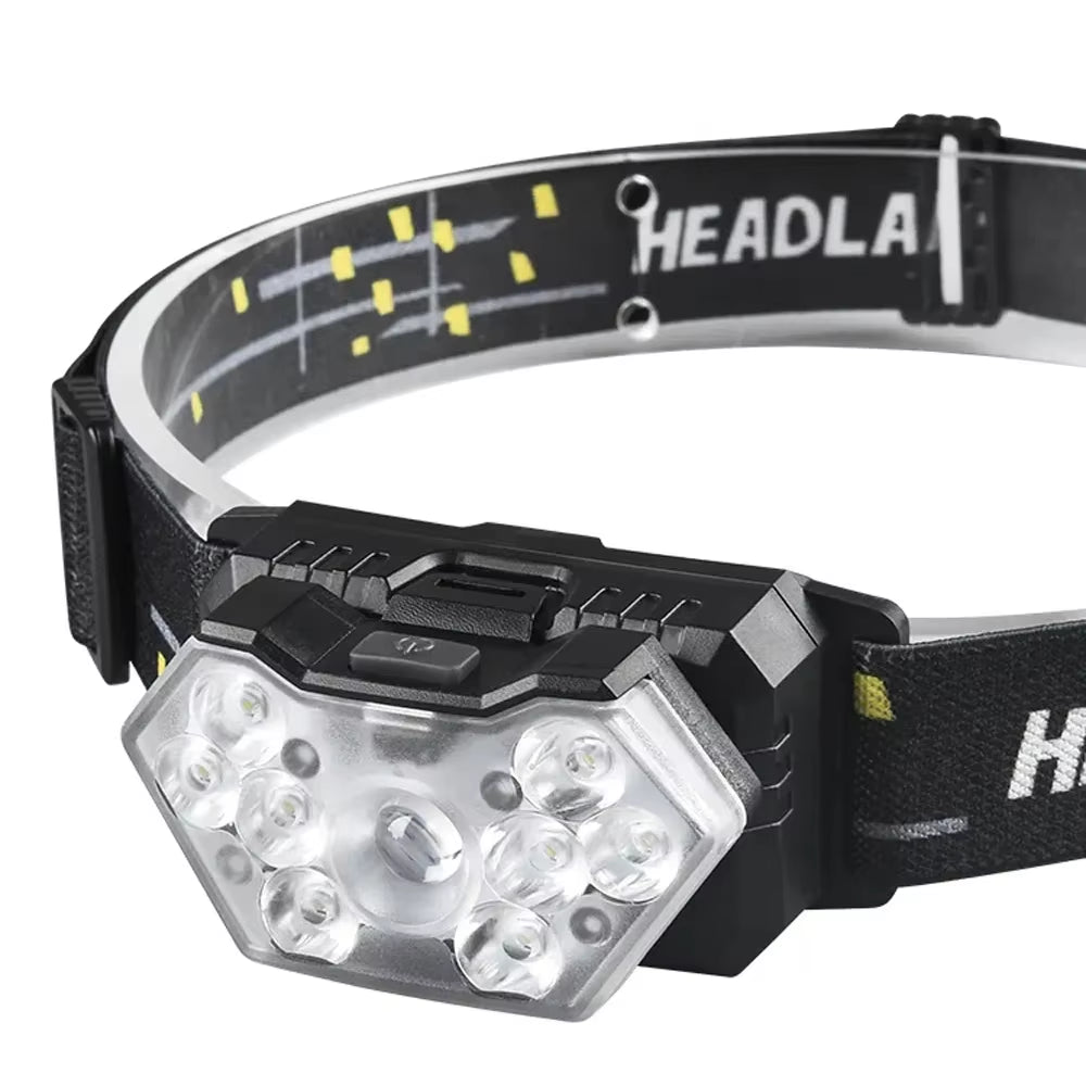 Rechargeable 9-LED Motion Sensor Headlamp - Portable Outdoor Headlight for Fishing, Camping, and Work