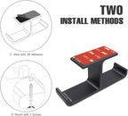 Aluminum Dual Headphone Hanger Stand for Under Desk Mounting, Adhesive and Screw Options, Space-Saving Accessory for All Headphones, Black