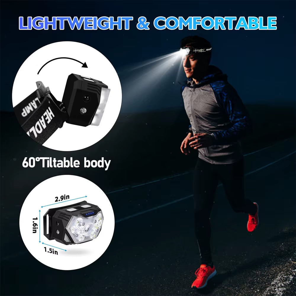 Rechargeable 9-LED Motion Sensor Headlamp - Portable Outdoor Headlight for Fishing, Camping, and Work