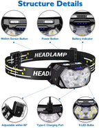 Rechargeable 9-LED Motion Sensor Headlamp - Portable Outdoor Headlight for Fishing, Camping, and Work