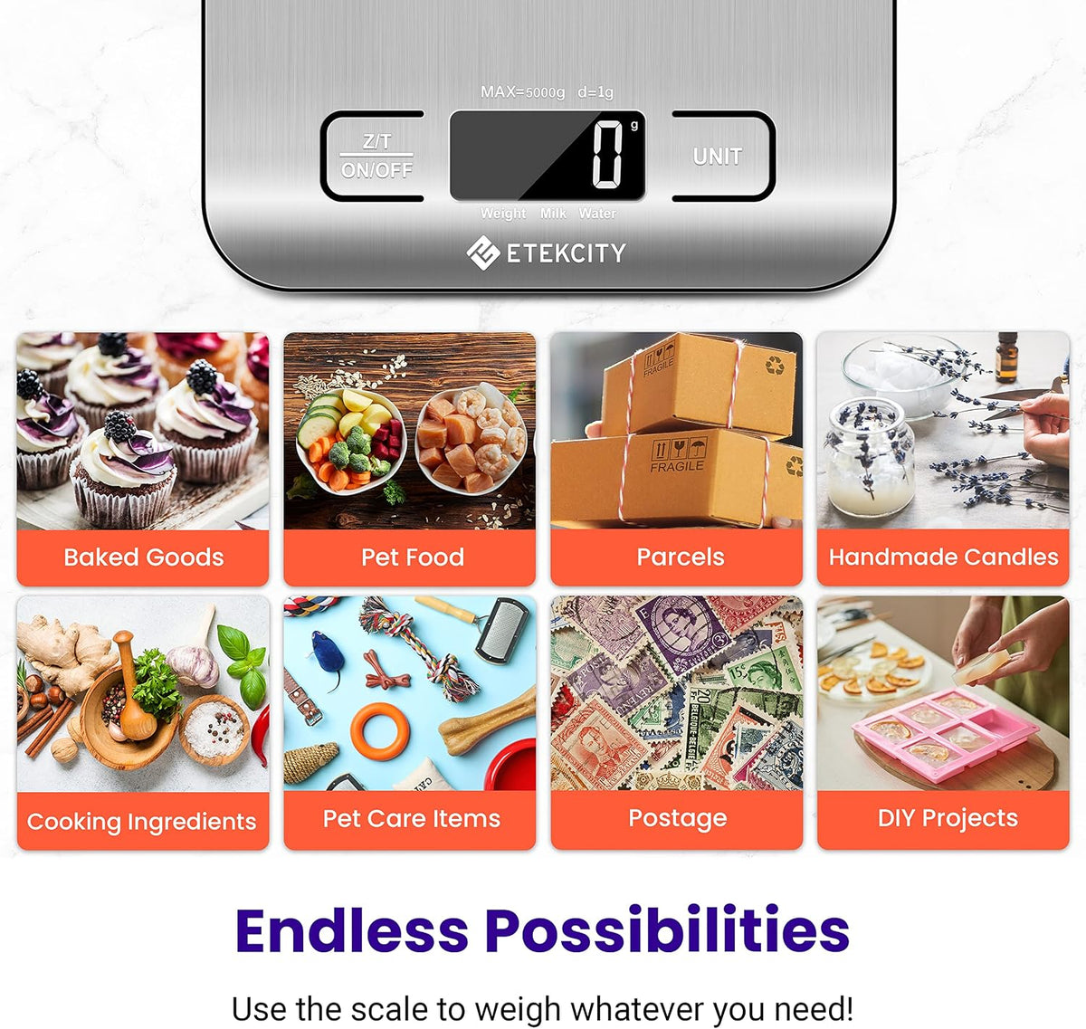 Digital Kitchen Scale for Food Measurement, Grams and Ounces, Capacity 11 lbs