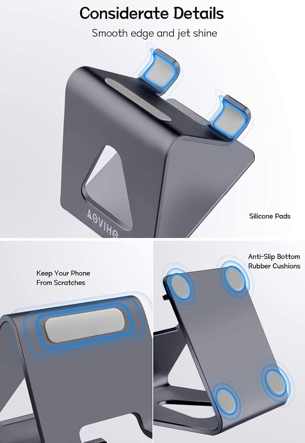 Aluminum Mobile Phone Stand and Desk Holder for iPhone and Samsung Smartphones - Dark Gray