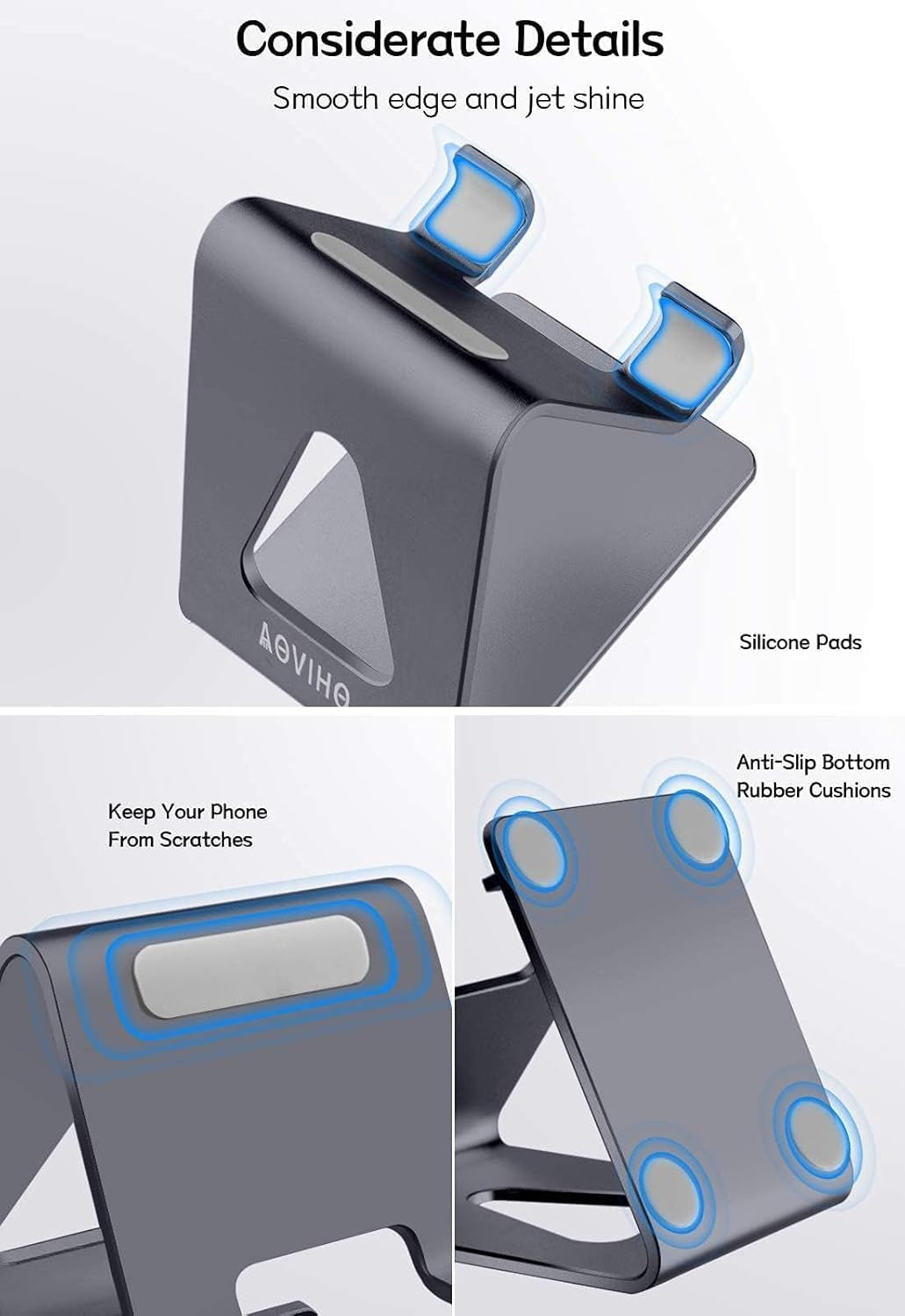 Aluminum Mobile Phone Stand and Desk Holder for iPhone and Samsung Smartphones - Dark Gray