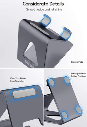 Aluminum Mobile Phone Stand and Desk Holder for iPhone and Samsung Smartphones - Dark Gray