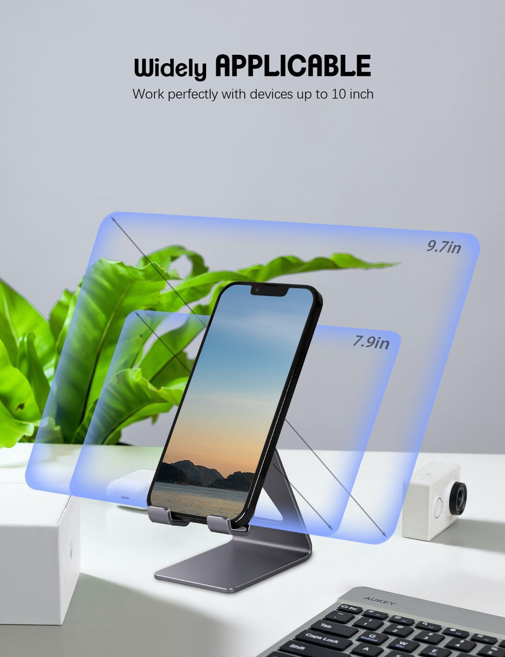 Aluminum Mobile Phone Stand and Desk Holder for iPhone and Samsung Smartphones - Dark Gray
