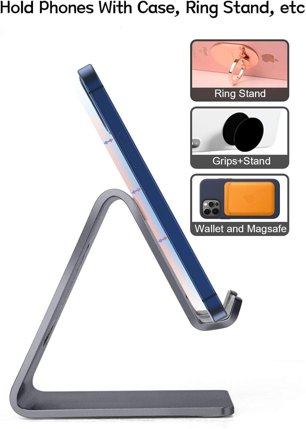 Aluminum Mobile Phone Stand and Desk Holder for iPhone and Samsung Smartphones - Dark Gray