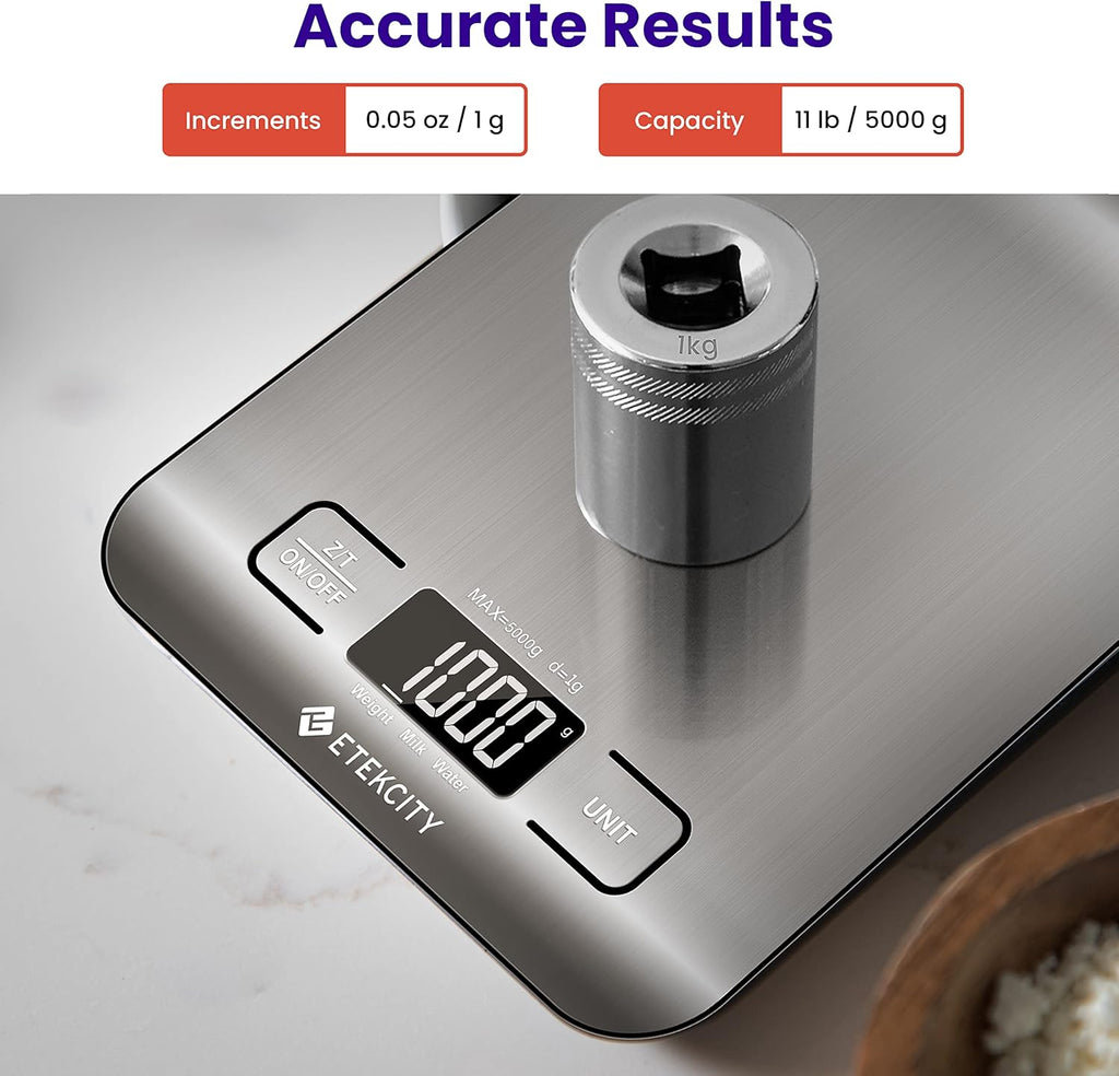 Digital Kitchen Scale for Food Measurement, Grams and Ounces, Capacity 11 lbs