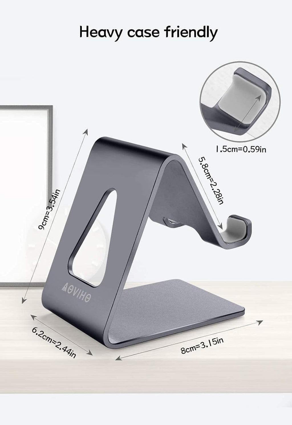 Aluminum Mobile Phone Stand and Desk Holder for iPhone and Samsung Smartphones - Dark Gray